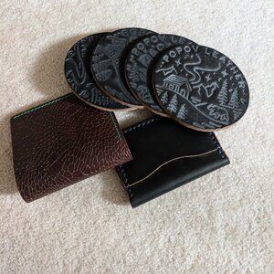 Hand Stitched Leather Wallets and Coaster Bundle